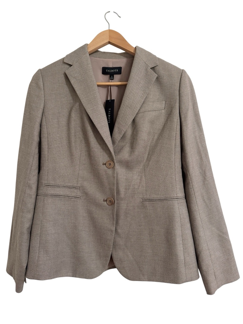 Talbots Classic Two-button Tan Textured Tailored Blazer Office Preppy size 6